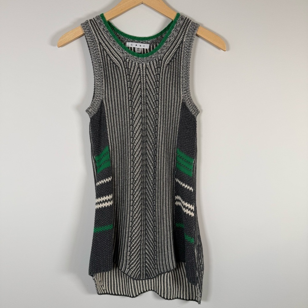 CAbi Trident Vest Striped Knit Aztec Print Pattern Sweater Tank Top Size XS